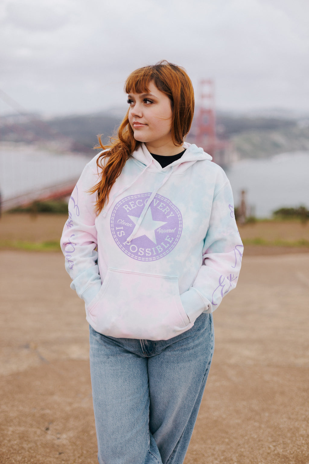 Recovery Is Possible / Pull Over Hoodie / Pastel Pink/ Blue Tie Dye