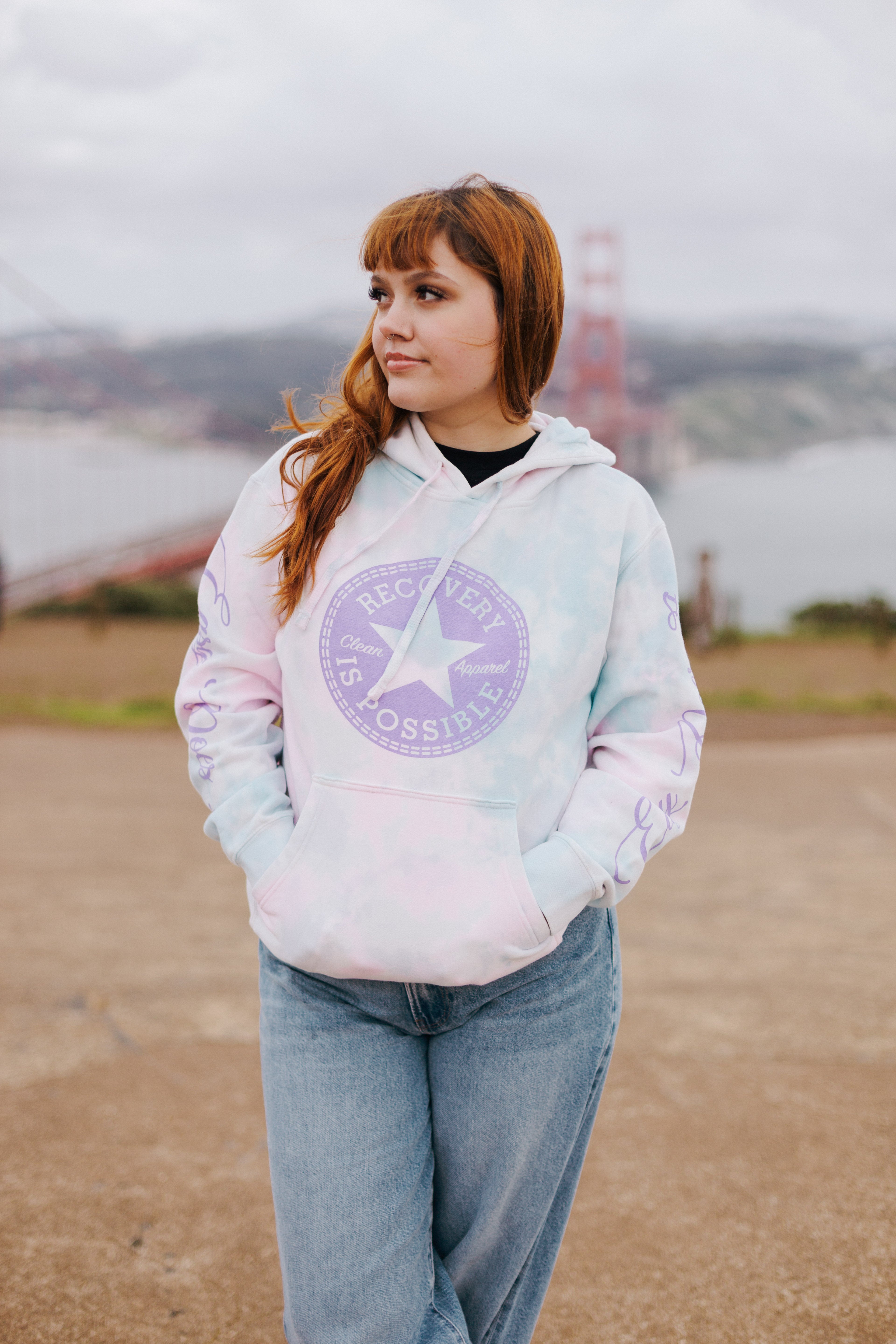 Recovery Is Possible / Pull Over Hoodie / Pastel Pink/ Blue Tie Dye