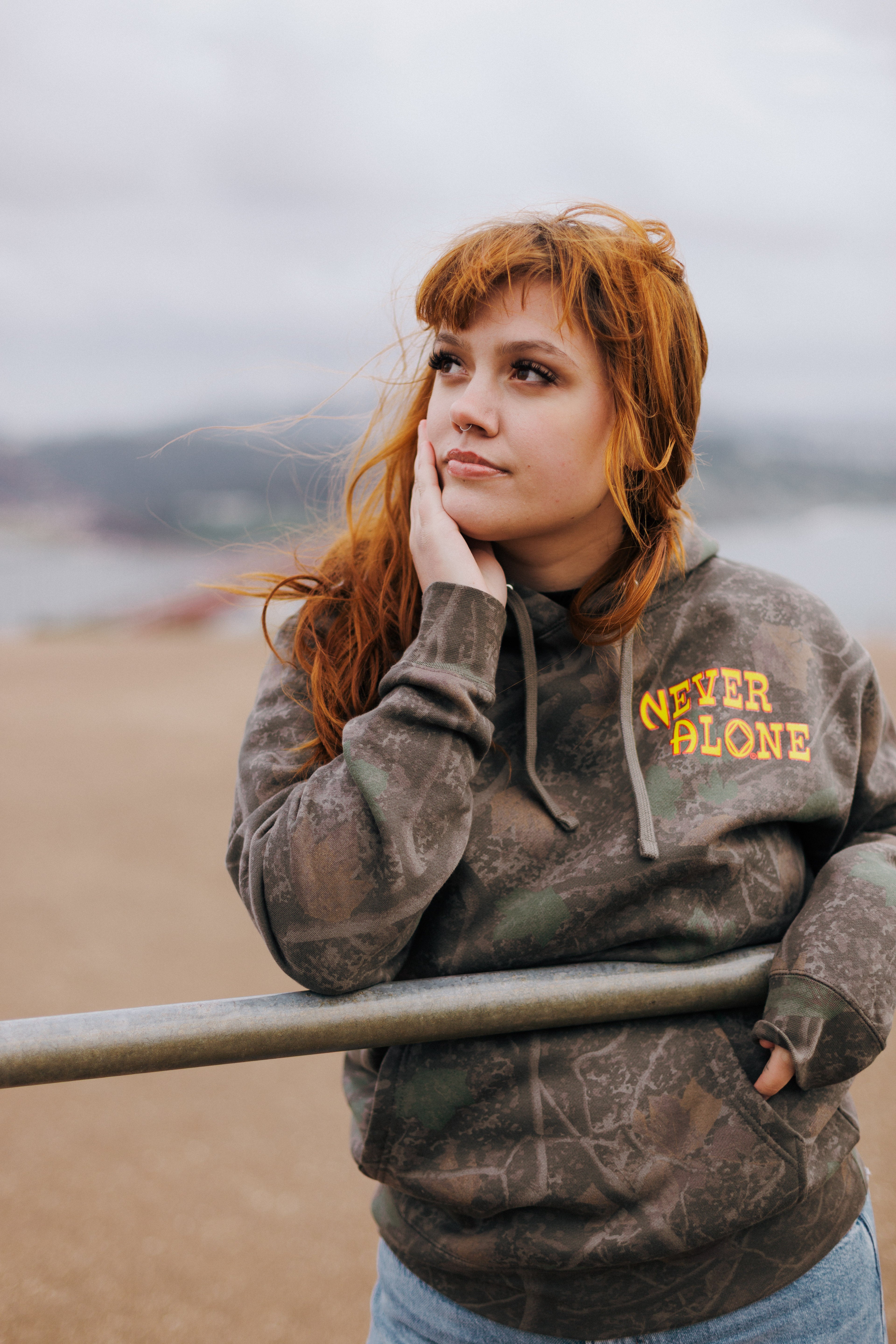 Never Alone / Heavy Weight Hoodie / Darkwood Tree Camo