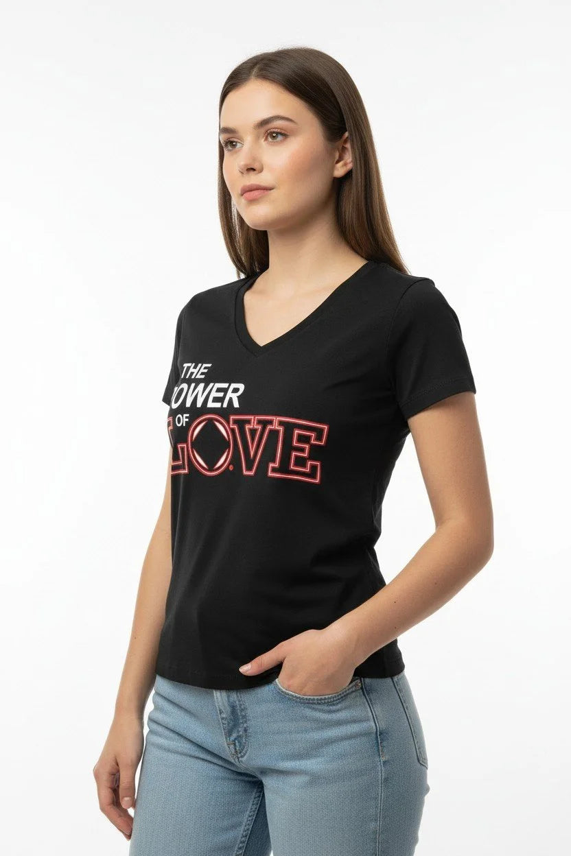 The Power Of Love / Ladies V-Neck/ Black T Shirt