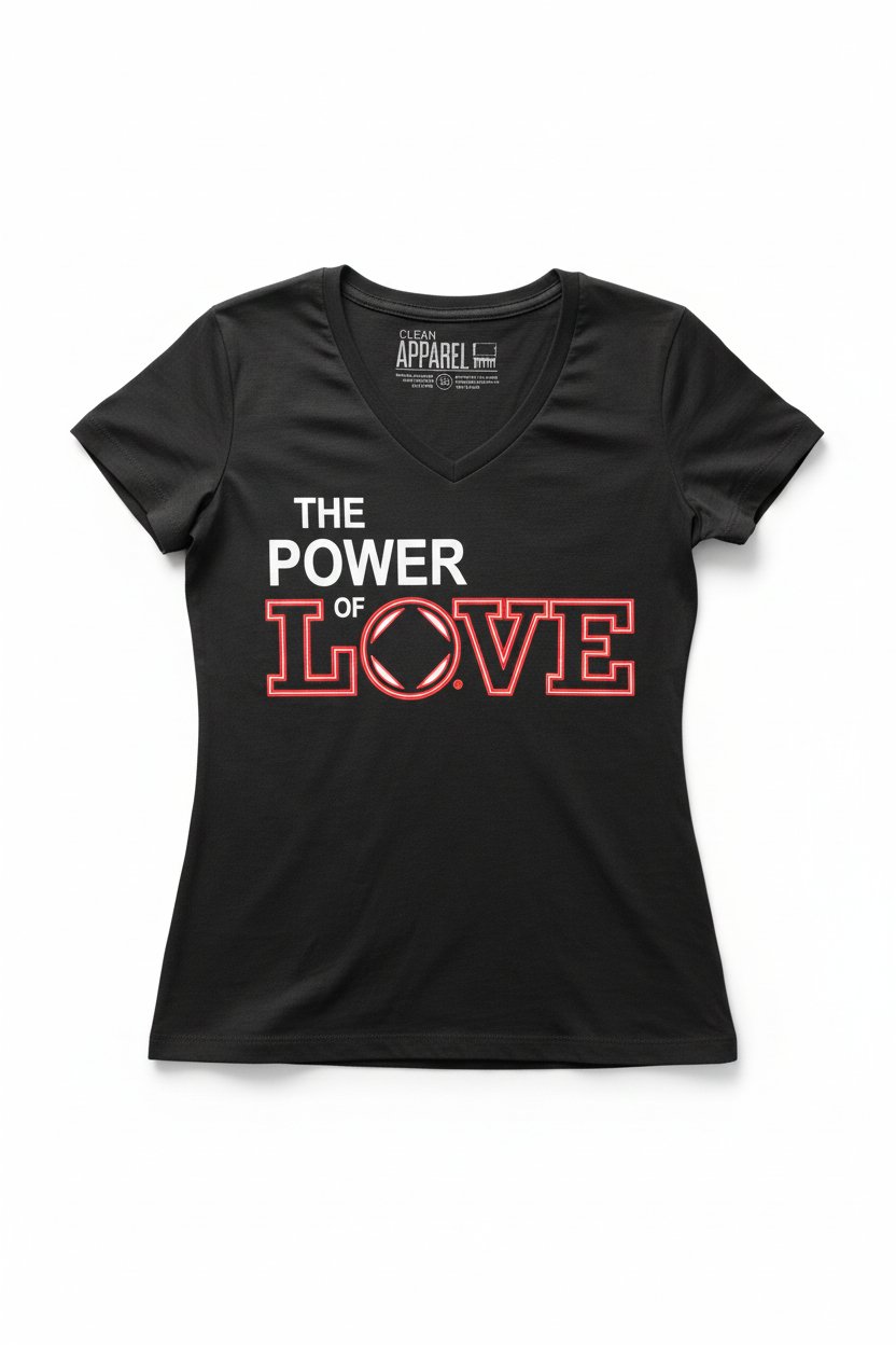 The Power Of Love / Ladies V-Neck/ Black T Shirt