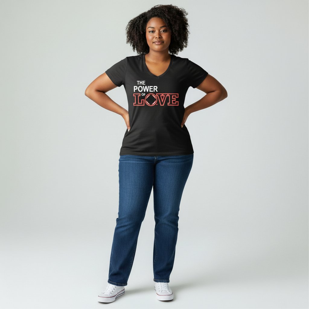The Power Of Love / Ladies V-Neck/ Black T Shirt