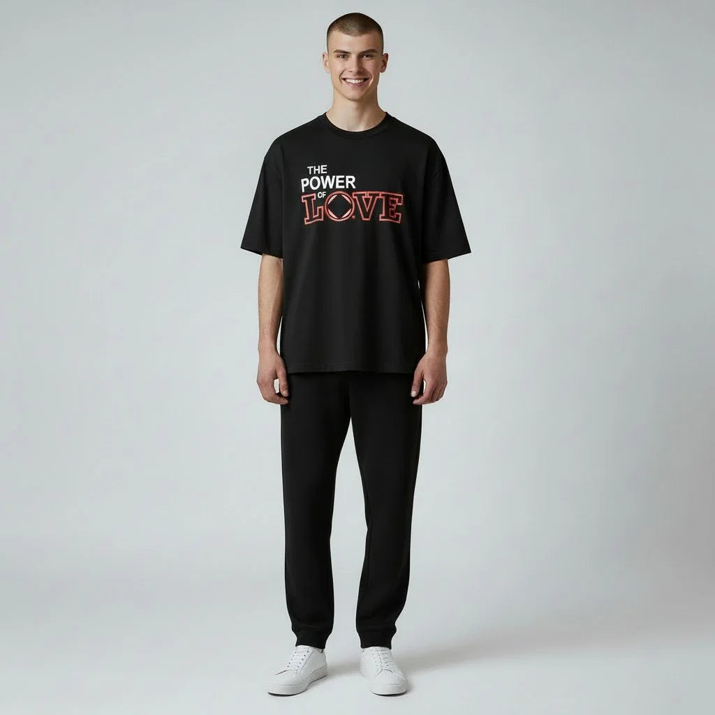 The Power Of Love / Men's Crew Neck/ Black T Shirt